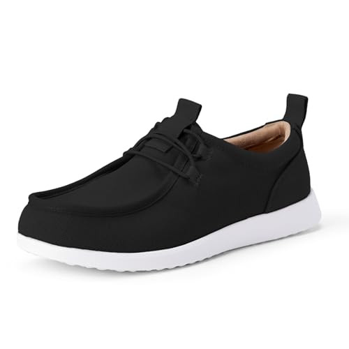 AEMN82375Q226 AMAZON Essentials Men's Canvas Moc Toe Loafer, Size 9 Black/White