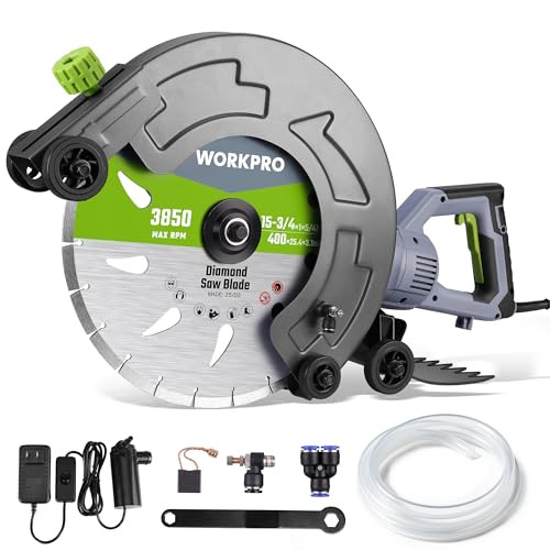 WORKPRO 16 Inch Wet Concrete Saw with Water Cutting, 6.69" Depth