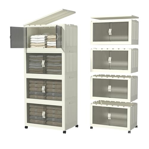 CETOMO 100L*4 PLASTIC FOLDABLE STORAGE BOXES WITH LID FOLDING STORAGE CABINET
