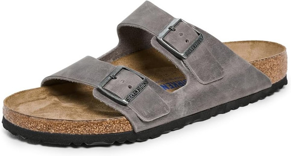 BIRKENSTOCK ARIZONA SOFT FOOTBED UNISEX SANDALS SIZE: MEN 7 - IRON OILED LEATHER