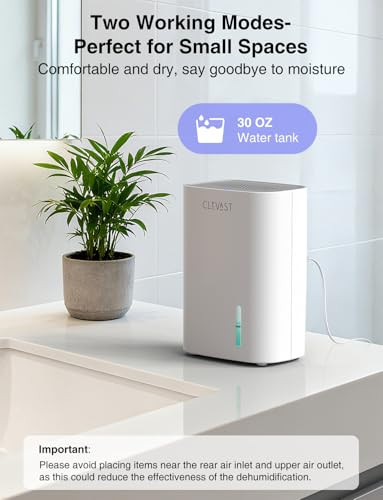 CLEVAST Small Dehumidifier for Home, 30oz Quiet Mini Dehumidifier for Bathroom