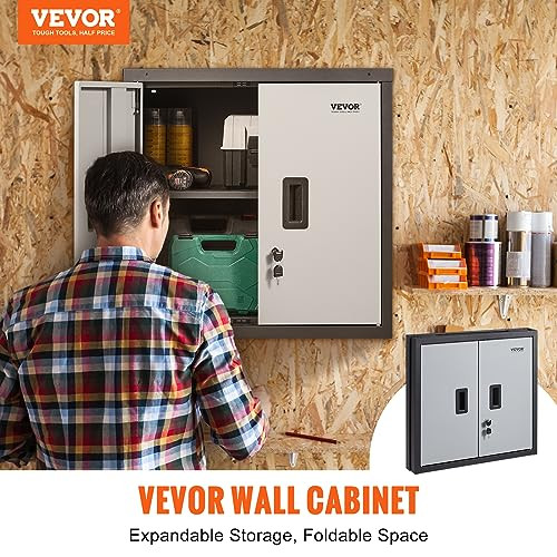 VEVOR FOLDABLE WALL CABINET METAL GARAGE LOCKER MOUNTED 26" SMALL TOOL CHEST