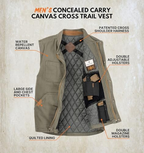 6520 Legendary Whitetails Mens CCW Canvas Water Resistant Vest Army XL