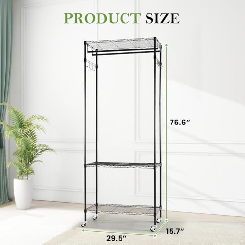 ZYERCH EAVY DUTY CLOTHES RACK ROLLING GARMENT RACK - BLACK - SMALL New