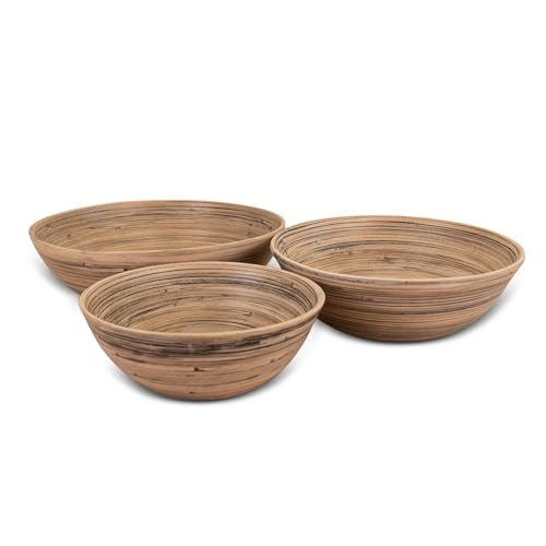LEXA BAMBOO 3-PIECE BOWL SET 12, 10 & 8 INCH NATURAL BAMBOO BOWLS BLACK