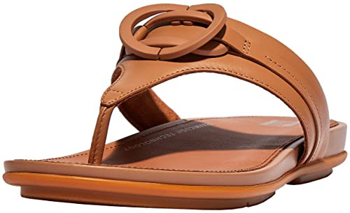 FS9-A21 FITFLOP GRACIE RUBBER-BUCKLE LEATHER TOE-POST WOMEN'S SANDALS TAN 7 New