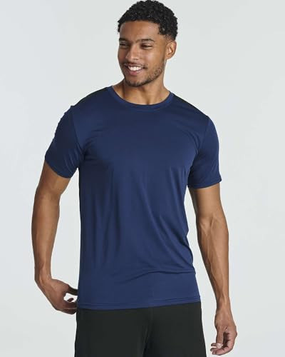 REAL ESSENTIALS 5 PACK: MEN'S DRY FIT T SHIRTS CREW NECK ATHLETIC GYM - L New