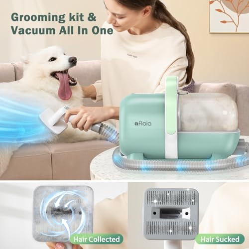 AFLOIA 6-IN-1 DOG GROOMING VACUUM KIT, PET CLIPPER & NAIL GRINDER, LM1 - GREEN