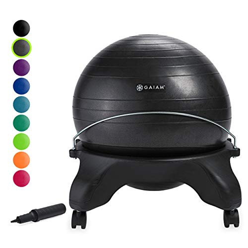 GAIAM CLASSIC BACKLESS BALANCE BALL CHAIR | 52CM ANTI-BURST, PUMP - CHARCOAL