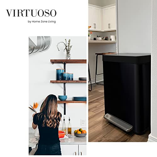 HOME ZONE LIVING 13 GALLON LARGE CAPACITY KITCHEN TRASH CAN - MATTE BLACK
