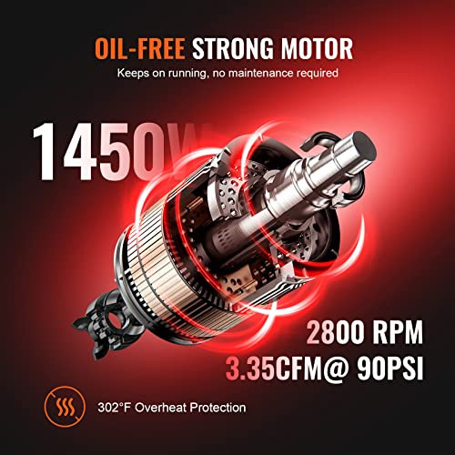 VEVOR 6.3 GALLON AIR COMPRESSOR, 2 HP 3.35 CFM@90PSI, 2-1450F24 - BLACK-ORANGE
