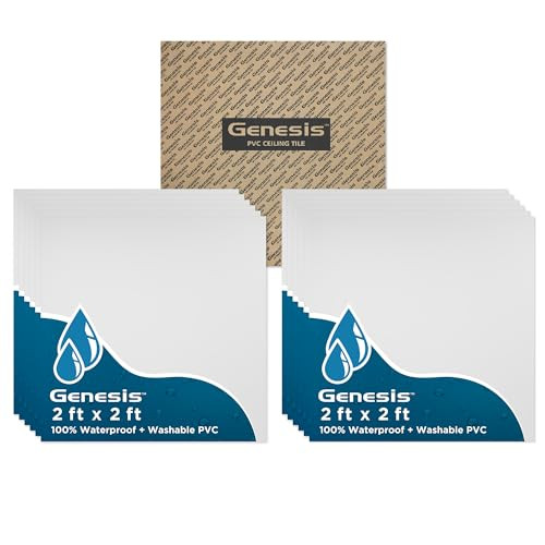 Genesis 2ft x 2ft Smooth Pro PVC Ceiling Tiles 12 Tiles B081QLXNMG - White