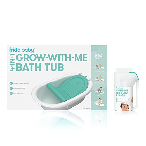 Frida Baby 4-in-1 Grow-with-Me Bath Tub Control Flow Rinser Cup Bath Time Kit New