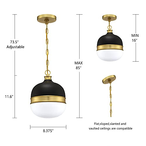 MOTINI Globe Pendant Light Matte Black Gold Brushed Brass White Opal Glass New