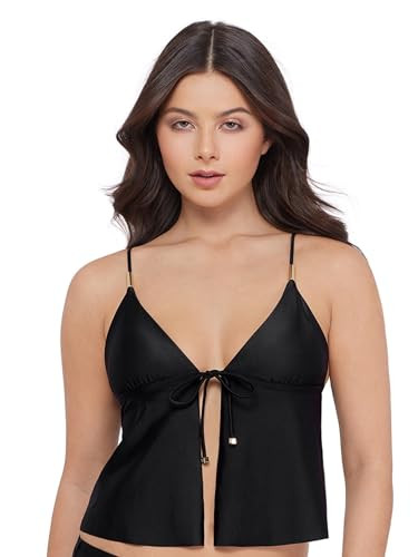 STEVE MADDEN WOMEN'S TIE FRONT CROP SWIM TANKINI TOP SHINE BRIGHT RAVEN XL New