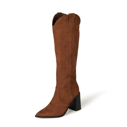 The Drop Women's Cassandra Knee-High Western Boot, Cognac, Size 8 New