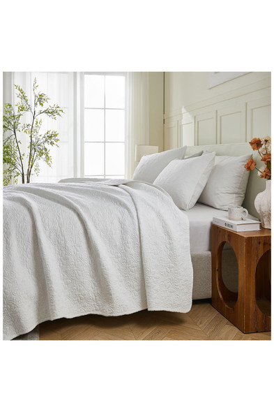 PATINA VIE FLAVIA 100% COTTON COVER 3 PIECE QUILT SET, KING - BRIGHT WHITE