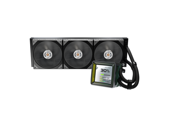 ASRock AIO Steel Legend Dark 360 LCD 27mm radiator, 3.4" LCD, VRM module, LCP