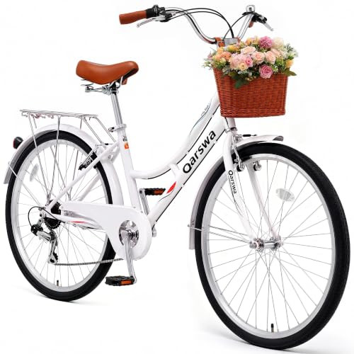 QARSWA 24/26 Inch Women's Beach Cruiser Step-Through Bicycle C-100 - WHITE