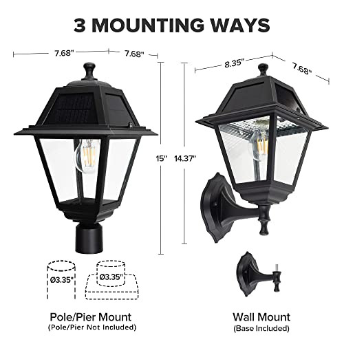 LUTEC LED Solar Post Light Cast Aluminum 1-Light 3 Mounting Options - Black New
