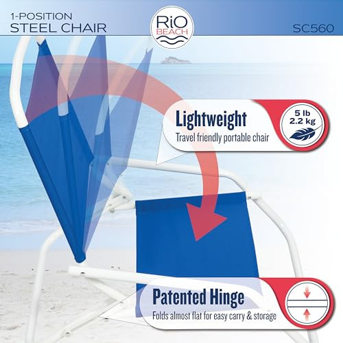 Rio Beach Wave 1-Position Beach Folding Sand Chair, Polyester - Pacific Blue