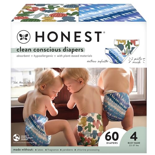 The Honest Company Comfort Dry Diapers Tie-Dye For and Cactus Cuties 60 Count New