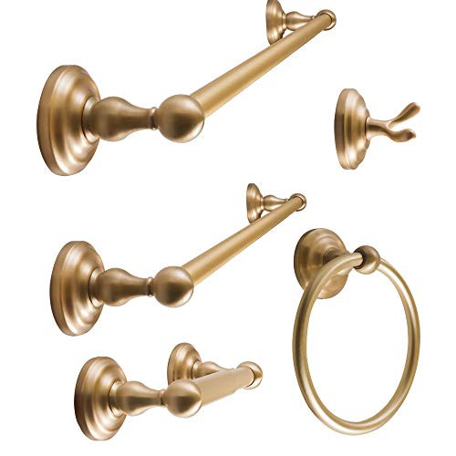 SENTO ROBIKI Gold Bathroom Accessories Set (5-Piece, Satin Brass) - B08LDNWV6N