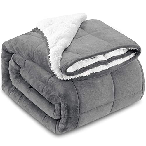 HBlife Sherpa Fleece Weighted Blanket Oeko-Tex 25 lbs 80X87 Inches - Grey