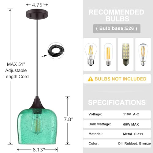 RAINLIGHTING 1 Light Hanging Kitchen Island Light Fixtures 6.1"Glass 3 Pack New