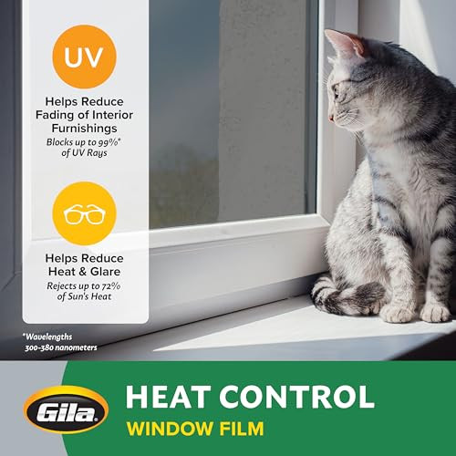 Gila Heat Control Titanium Adhesive Window Film Sun Blocking, 36"x 180", Gray New