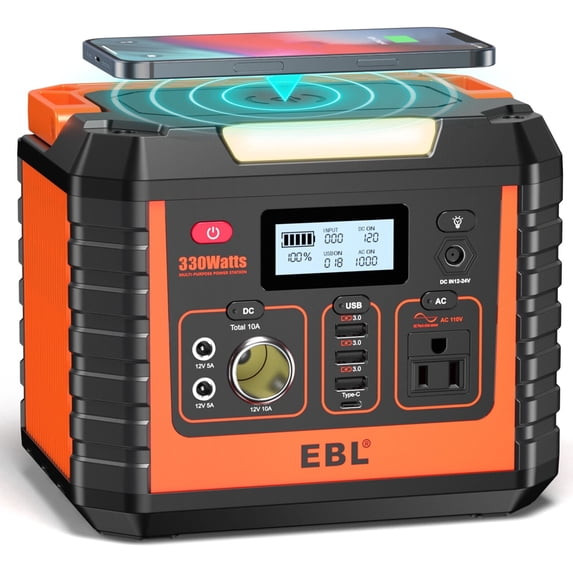 EBL PORTABLE POWER STATION 330W PURE SINE WAVE SOLAR - BLACK/ORANGE