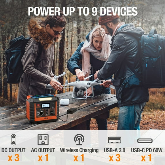 EBL PORTABLE POWER STATION 330W PURE SINE WAVE SOLAR - BLACK/ORANGE