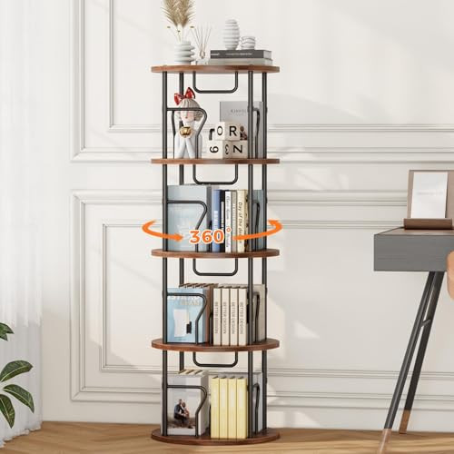 VYRIVA 4 TIER ROTATING BOOKSHELF TOWER 360° DISPLAY ROUND FSJ01ABL - BROWN New