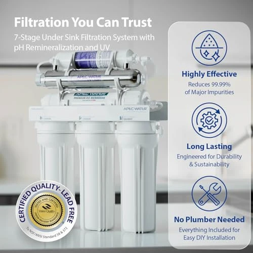 APEC WATER WQA CERTIFIED 7-STAGE DRINKING WATER FILTER SYSTEM BRUSHED NICKEL