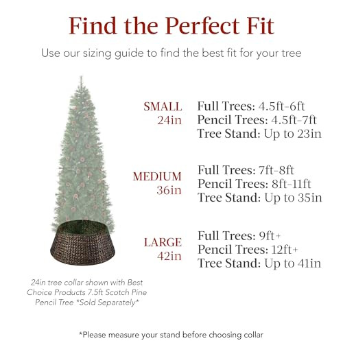 Best Choice Products 24in Christmas Tree Collar, Woven 3-Piece Holiday - Natural New