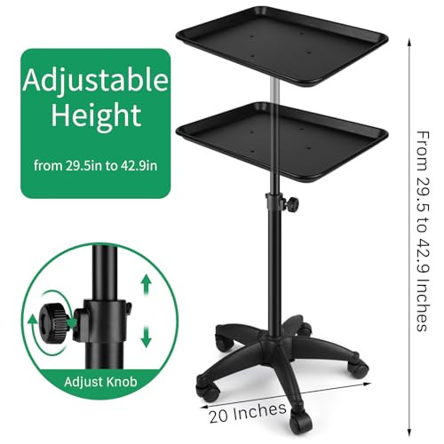 DAMGOLOZA Salon Tray Cart on Wheels Height Adjustable Trolley Cart - Black New