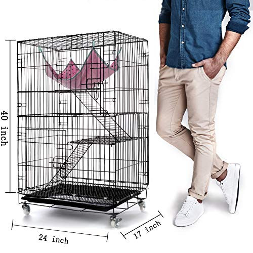 AVEEN 3-Tier Small Cat Cage Playpen 2 Front Doors & Free Hammock - Black