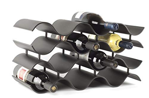 Bariboo Wave Wine Bottle Holder Premium Plastic Countertop Wine Rack XL - Black