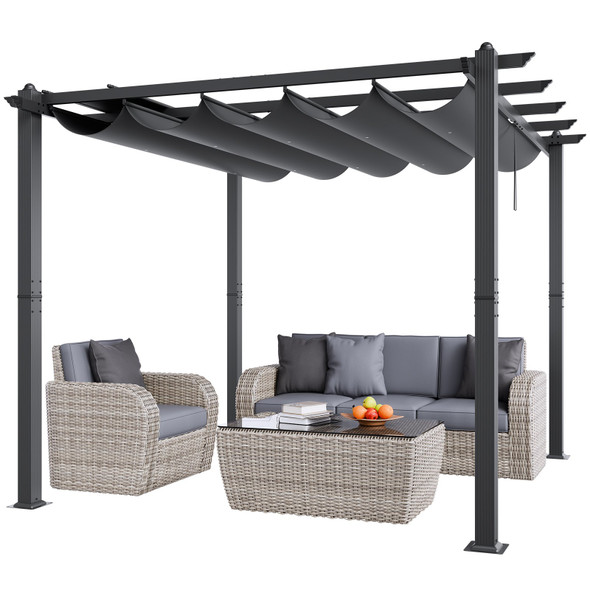 VEVOR 10'X10' OUTDOOR RETRACTABLE PERGOLA CANOPY, ALUMINUM PERGOLA - GRAY