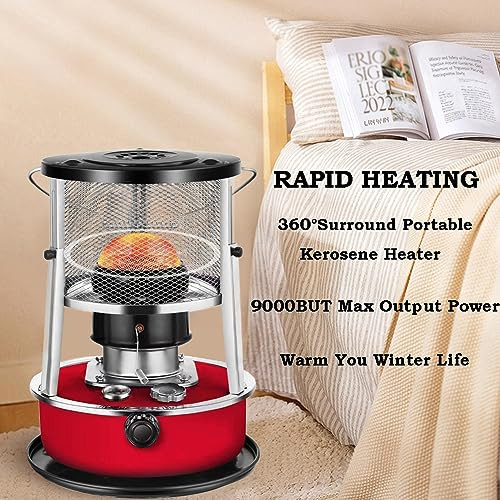 2 in 1 Kerosene Heater & Stove, Non-Electric 360° Surround 9000 BTU - Red New