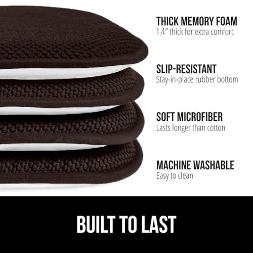 GORILLA GRIP Slip Resistant Chair Cushions, Memory Foam Pad, Set of 4, 16x16 New