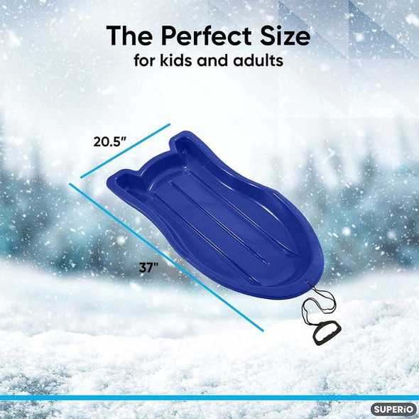 Superio Toboggan Snow Sled for Kids and Adults, 37" Plastic Sled, 12 Pack, Blue