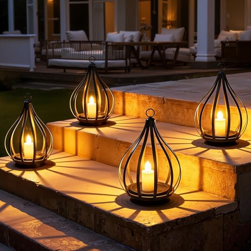 KAGOLING SOLAR LANTERNS WITH CANDLE KAGOLING SOLAR LANTERNS 4 PACK - BLACK