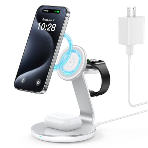 HERRBOLAI 3 in 1 Charging Station Compatible with Magsafe Charger - SILVER