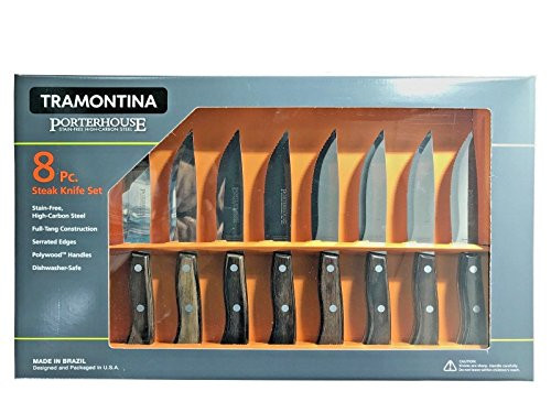 Tramontina Porterhouse Stain-Free High-Carbon Steel 8 Pc Steak Knife Set New