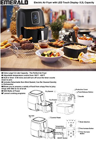 Emerald Electric Air Fryer with LED Touch Display- 5.2L Capacity (1804) New