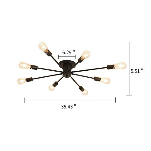 UOFUS 8 Light Semi Flush Mount Ceiling Light Fixtures Modern Chandelier - Black