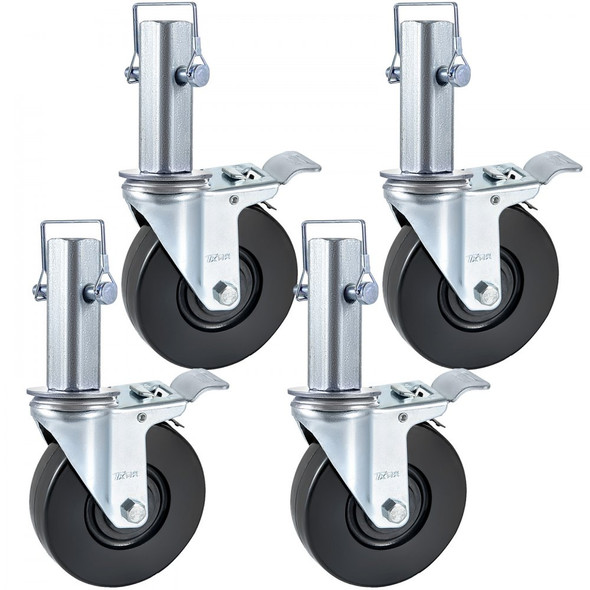 VEVOR 4 PACK 5INCH SCAFFOLDING RUBBER SWIVEL CASTER WHEELS DUAL LOCKING - BLACK