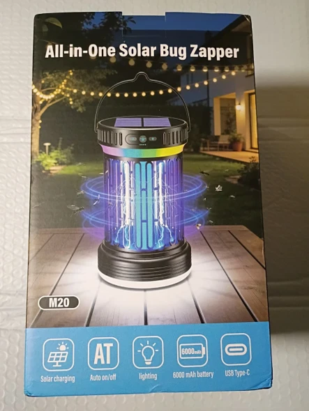 SOLAR BUG ZAPPER LANTERN M20 BLACK USB TYPE-C 6000MAH INDOOR/OUTDOOR - BLACK