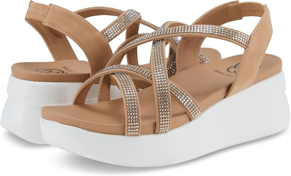 DAISY FUENTES FRED WOMEN'S WEDGE SANDALS COMFORTABLE DESIGN - SIZE: 6.5 - LATTE New